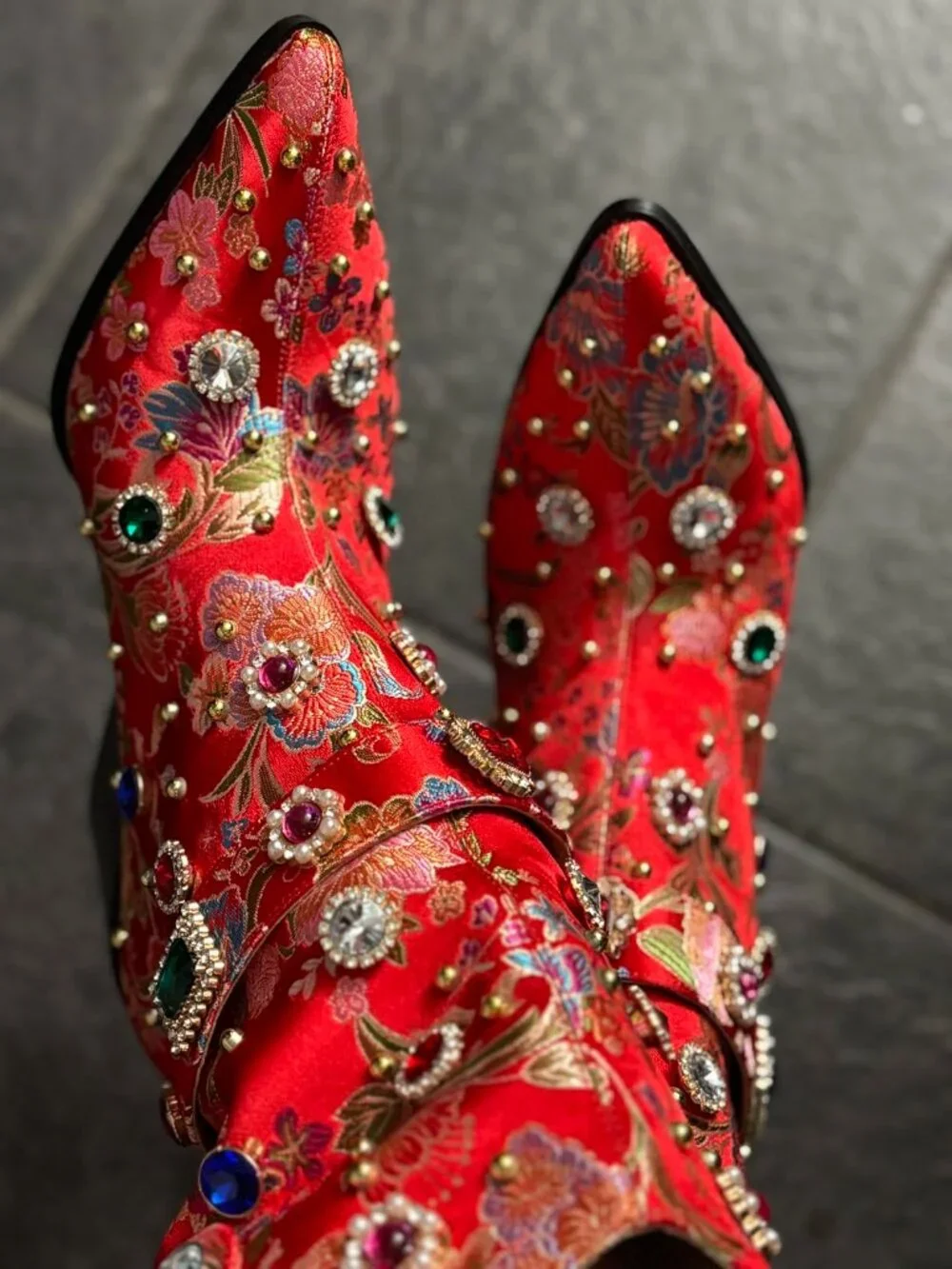Rhinestone Mid Calf Pointed Boots - Picture 2 of 7